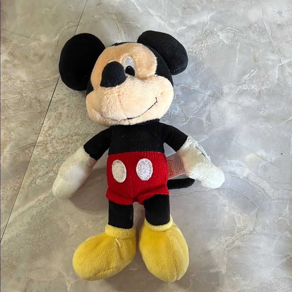 2014 Disney Baby 8” Mickey Mouse Plush Toy Rattle - Black, Red, Yellow